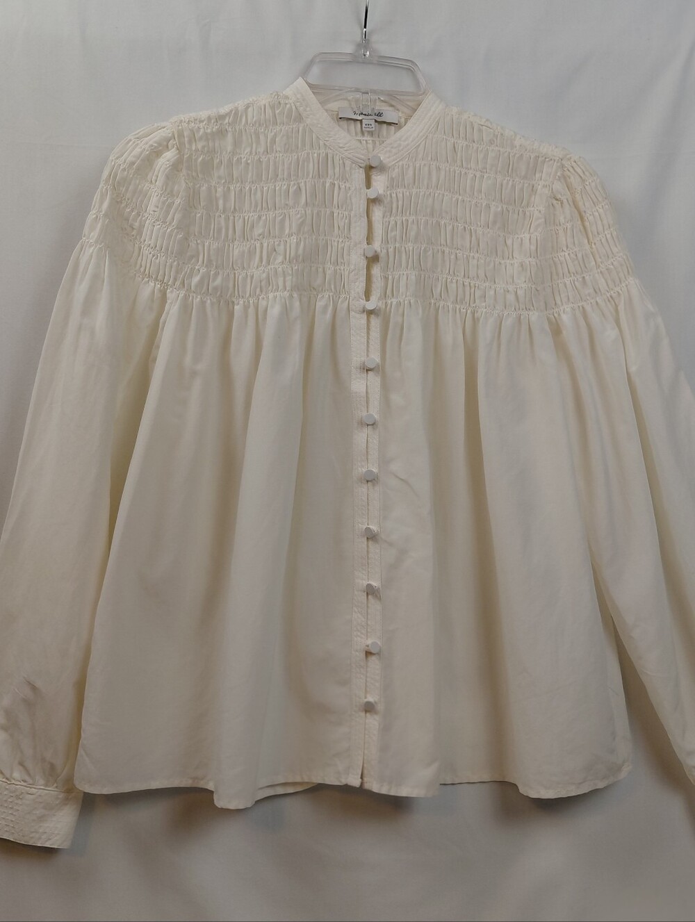 Madewell Smocked Top Cotton Silk Blend Size XXS Fresh Cream Blouse - Picture 10 of 10